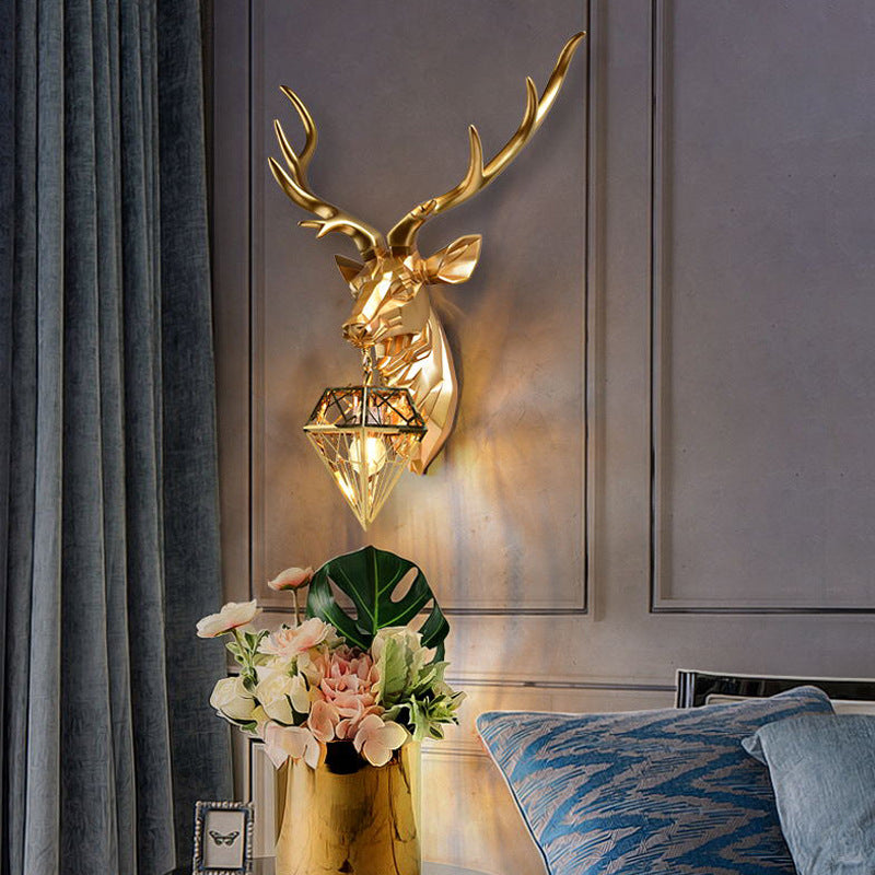 Deer Head Diamond Resin Wall Lamp