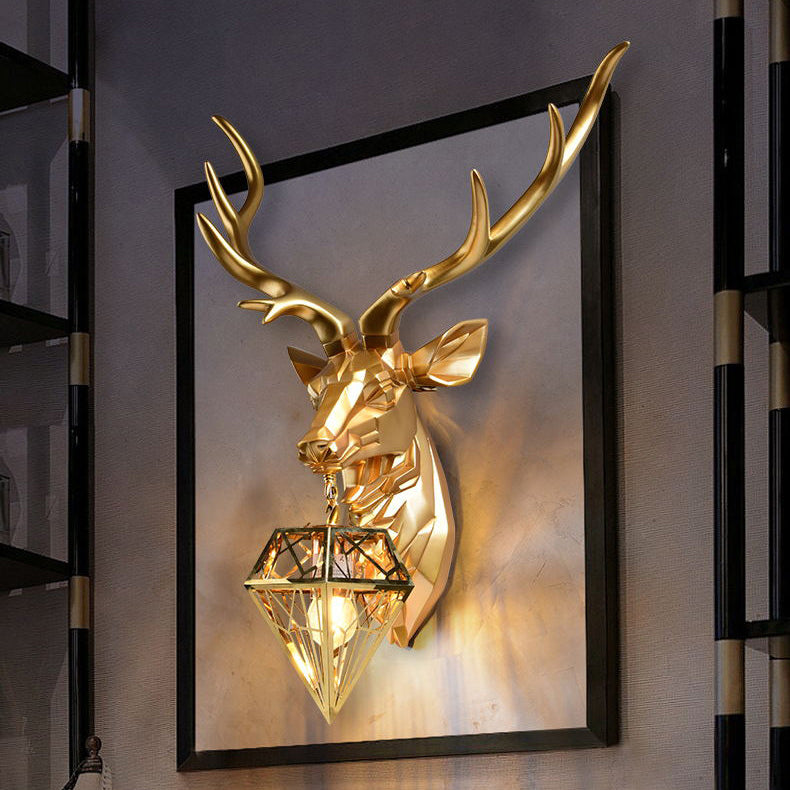 Deer Head Diamond Resin Wall Lamp