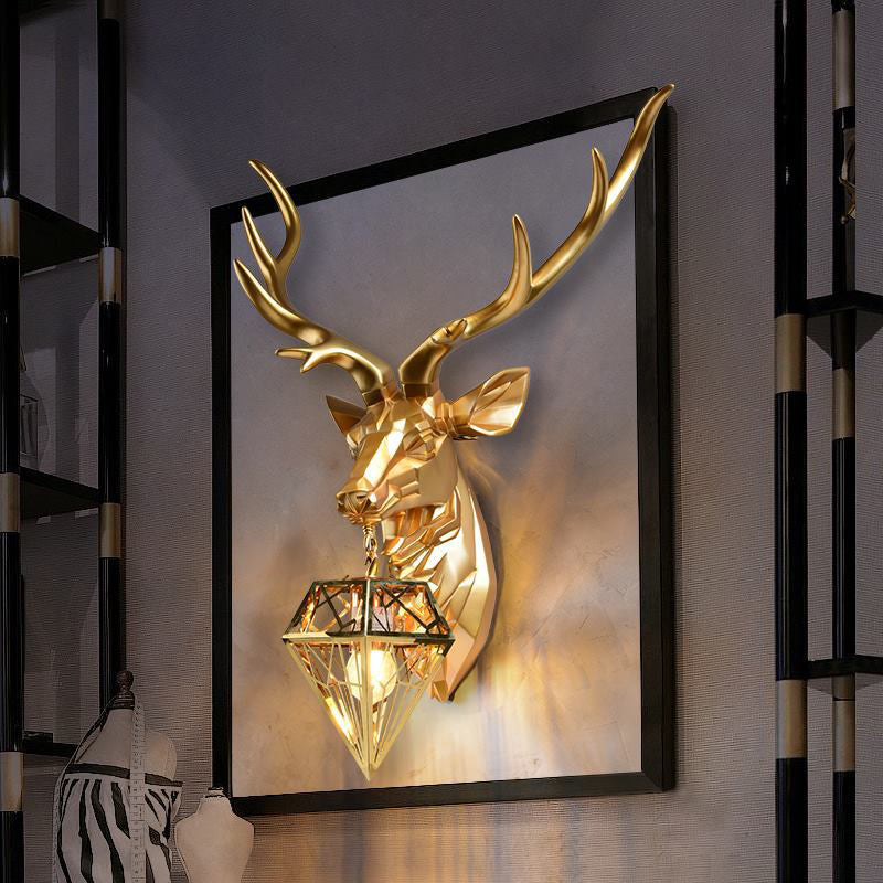 Deer Head Diamond Resin Wall Lamp