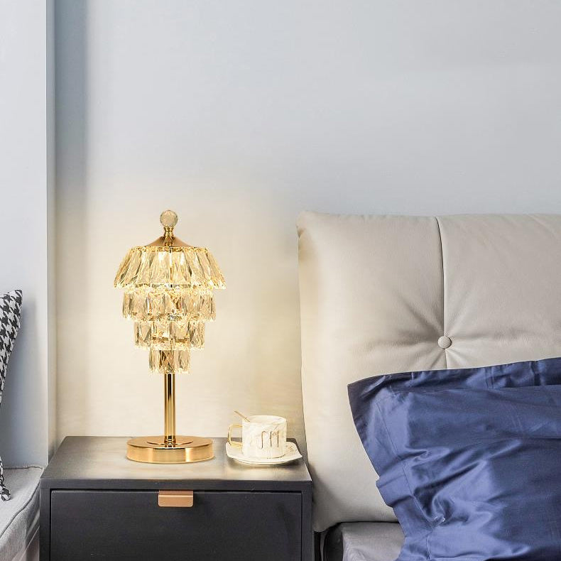 Round Square Crystal Metal Table Lamp