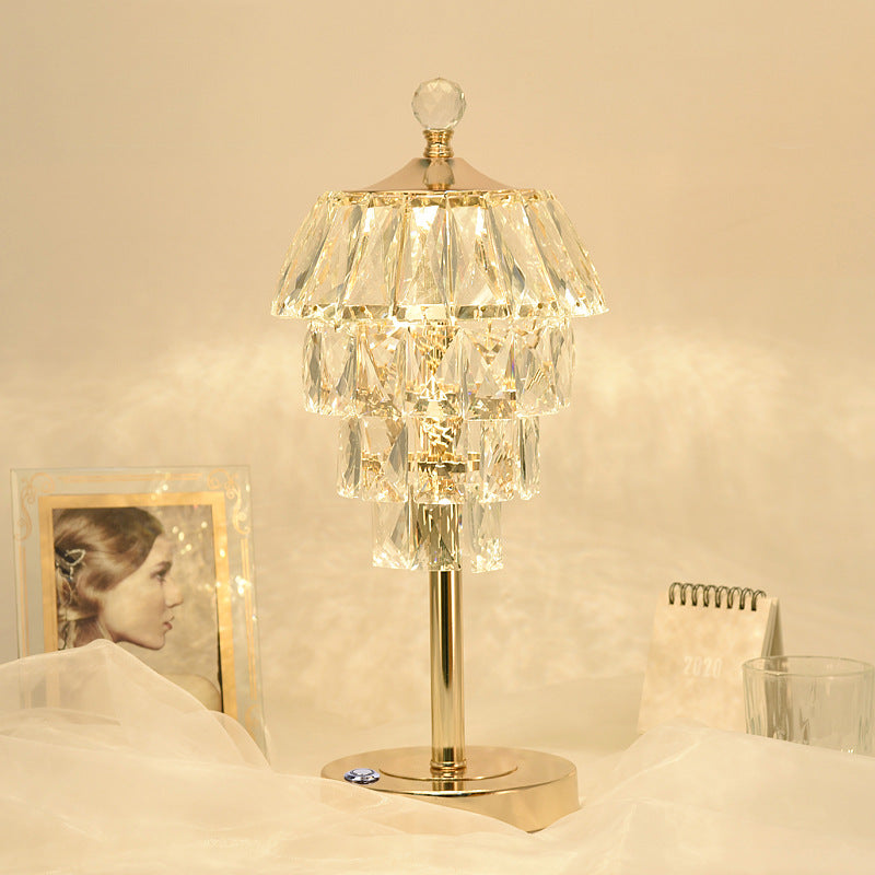 Round Square Crystal Metal Table Lamp
