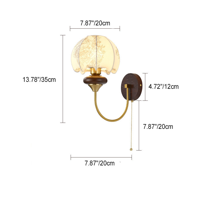 Round Dome Floral Printed Wall Lamp