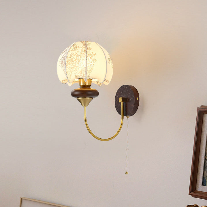 Round Dome Floral Printed Wall Lamp