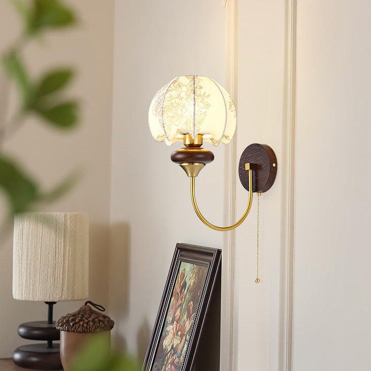 Round Dome Floral Printed Wall Lamp