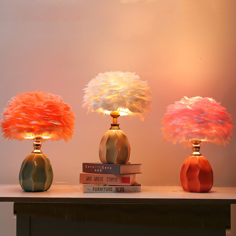 Round Ripple Ceramic Iron Table Lamp