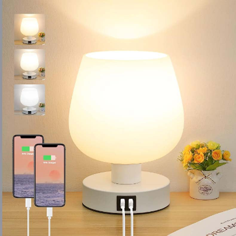 Round Glass Iron Bedroom Table Lamp