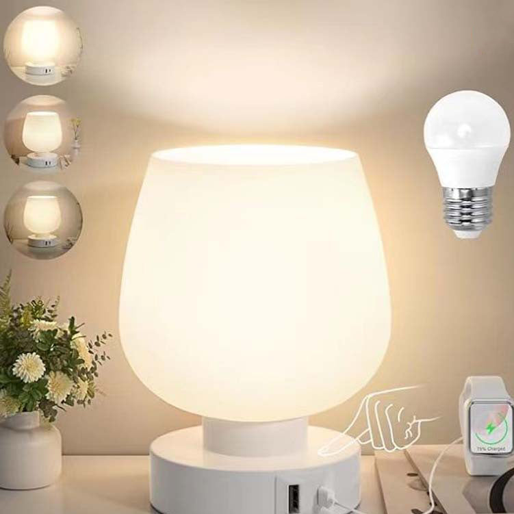 Round Glass Iron Bedroom Table Lamp