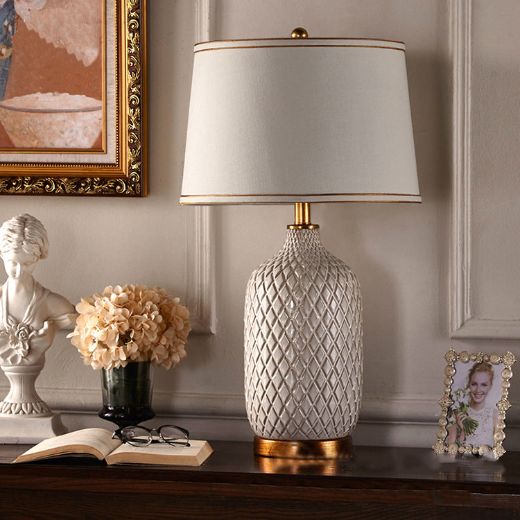 Checkered Vase Ceramic Cylinder Table Lamp