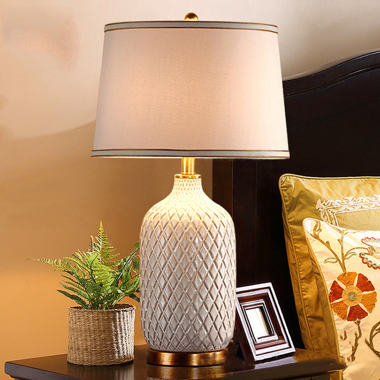 Checkered Vase Ceramic Cylinder Table Lamp