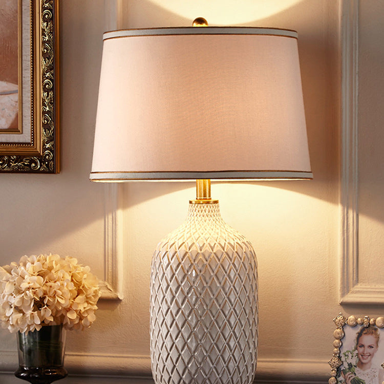 Checkered Vase Ceramic Cylinder Table Lamp