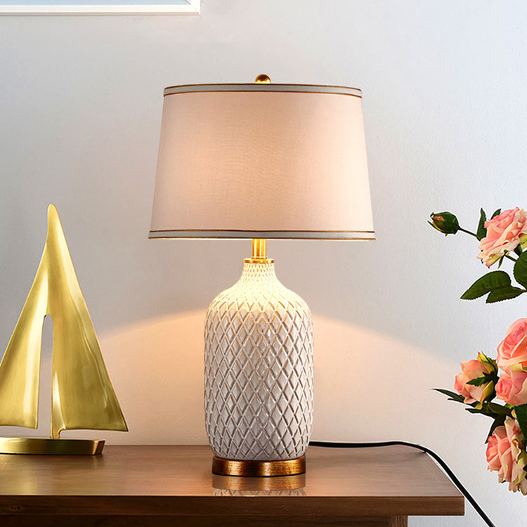 Checkered Vase Ceramic Cylinder Table Lamp
