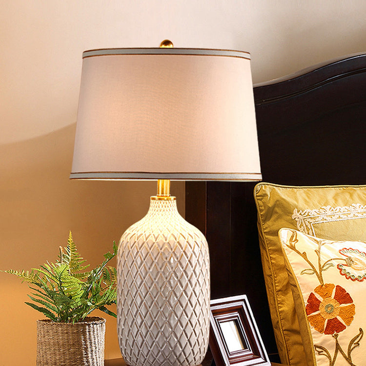 Checkered Vase Ceramic Cylinder Table Lamp