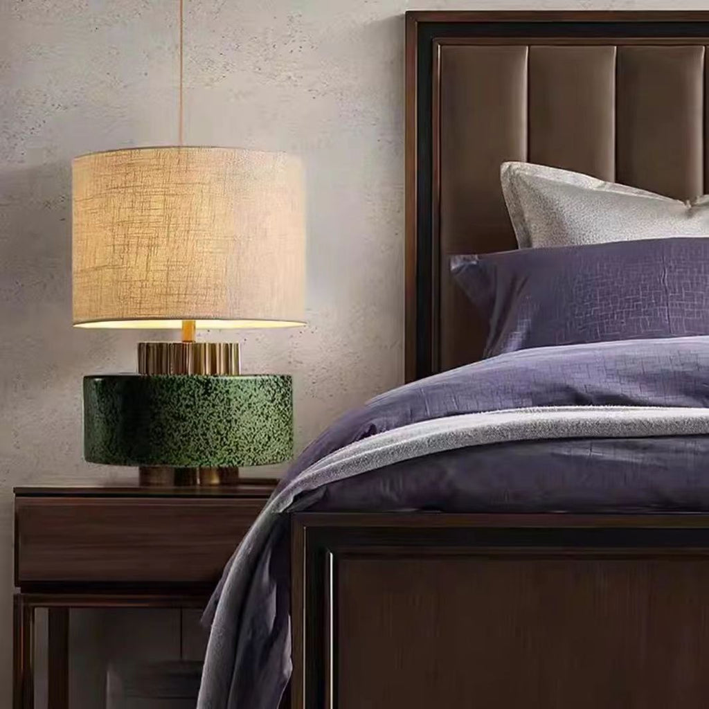 Round Cylinder Ceramic Fabric Table Lamp