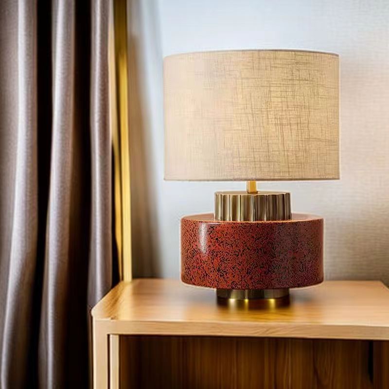 Round Cylinder Ceramic Fabric Table Lamp