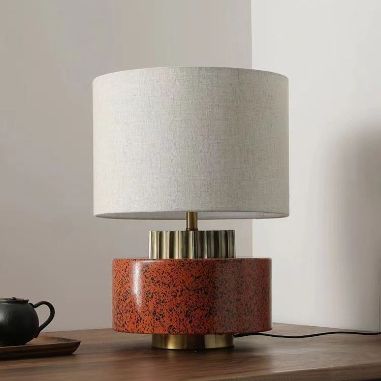 Round Cylinder Ceramic Fabric Table Lamp