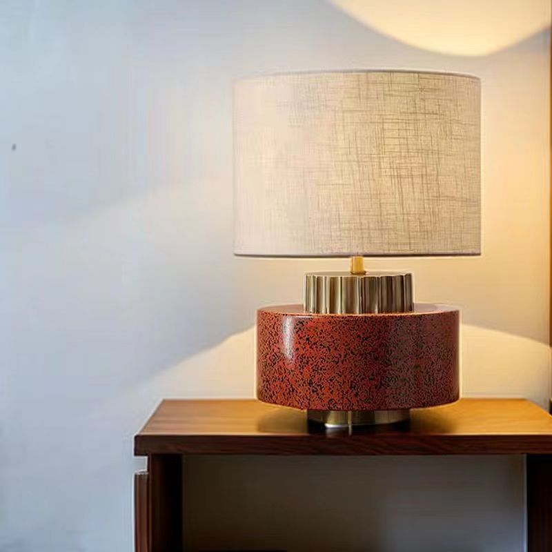 Round Cylinder Ceramic Fabric Table Lamp