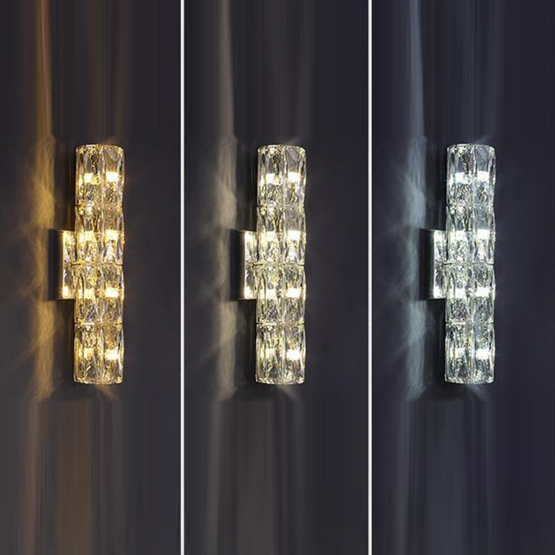 Cylindrical Stainless Steel Crystal 4-Light Wall Lamp