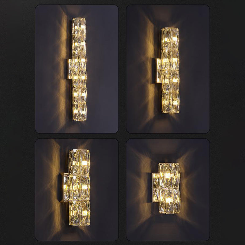 Cylindrical Stainless Steel Crystal 4-Light Wall Lamp
