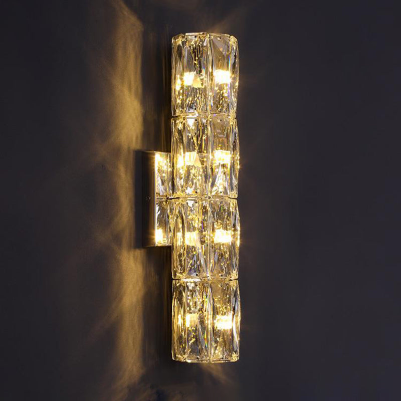 Cylindrical Stainless Steel Crystal 4-Light Wall Lamp