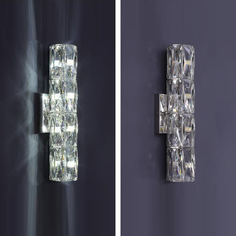 Cylindrical Stainless Steel Crystal 4-Light Wall Lamp