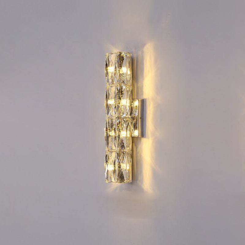 Cylindrical Stainless Steel Crystal 4-Light Wall Lamp