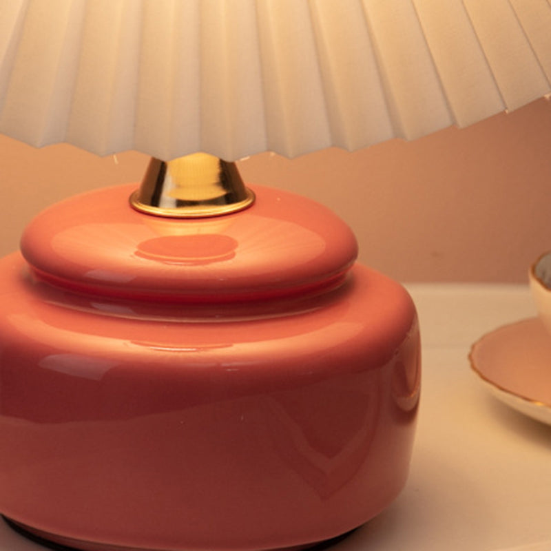 Round Ceramic Pleated Fabric Table Lamp