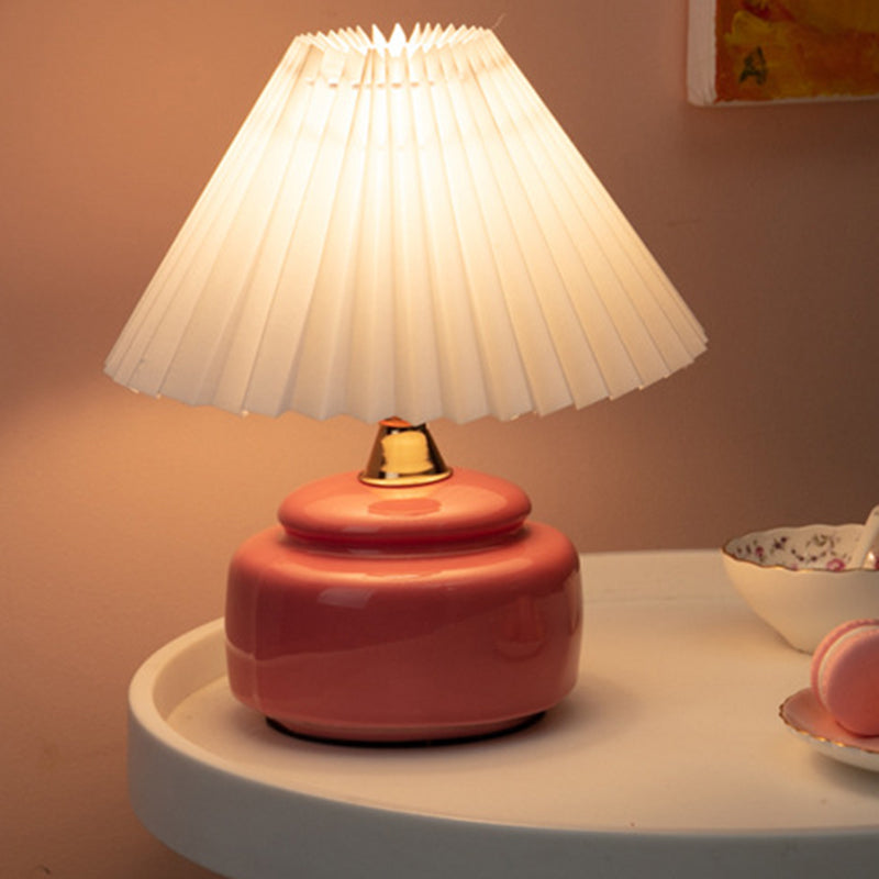 Round Ceramic Pleated Fabric Table Lamp