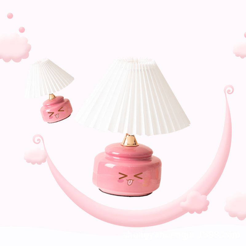 Round Ceramic Pleated Fabric Table Lamp