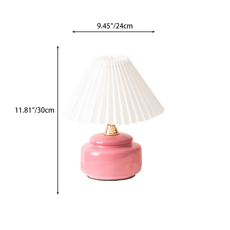 Round Ceramic Pleated Fabric Table Lamp
