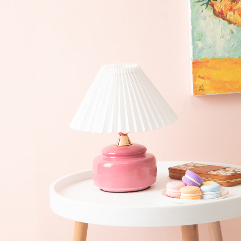 Round Ceramic Pleated Fabric Table Lamp