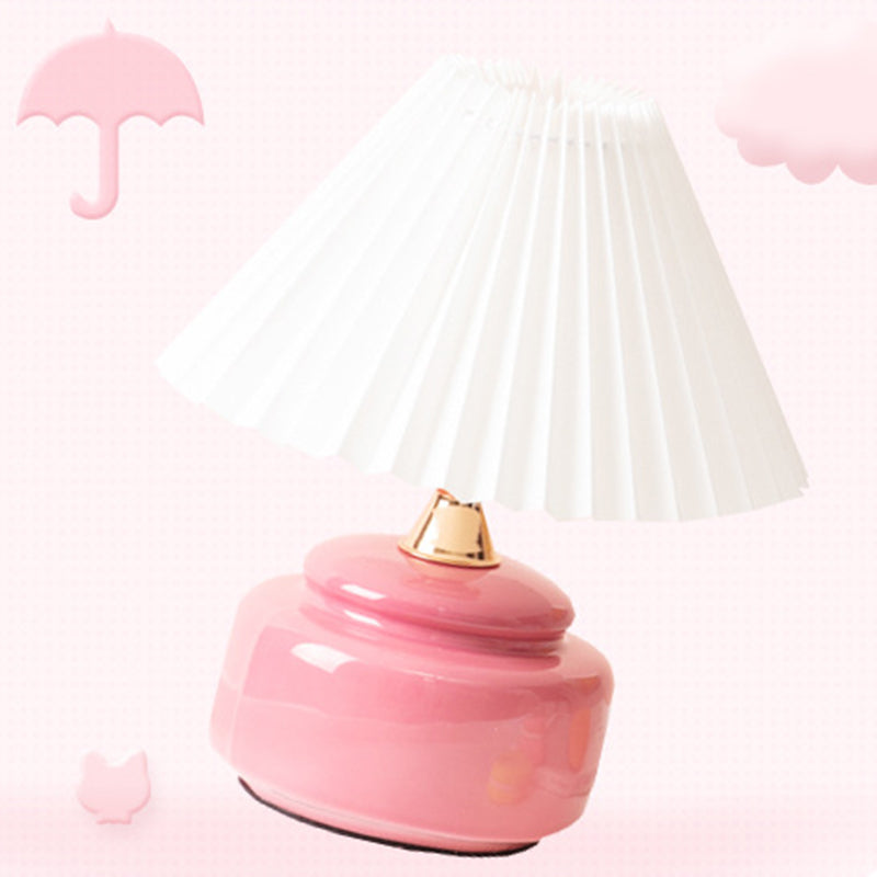 Round Ceramic Pleated Fabric Table Lamp