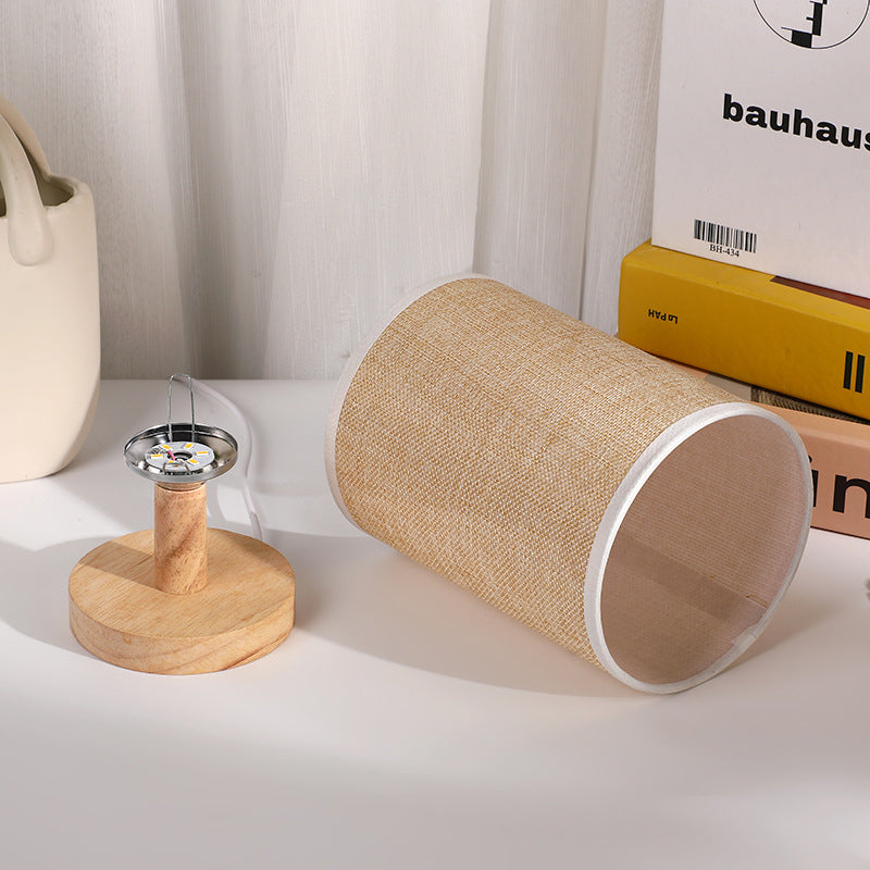 Cylindrical Wooden Fabric Bedroom Table Lamp