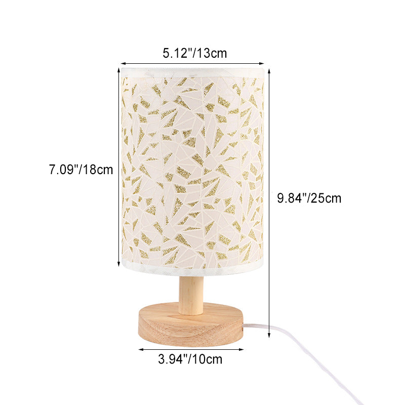 Cylindrical Wooden Fabric Bedroom Table Lamp