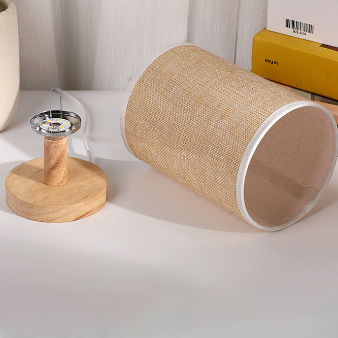 Cylindrical Wooden Fabric Bedroom Table Lamp