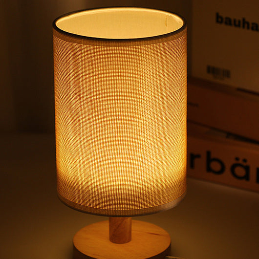 Cylindrical Wooden Fabric Bedroom Table Lamp