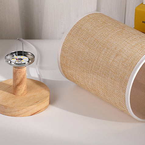 Cylindrical Wooden Fabric Bedroom Table Lamp