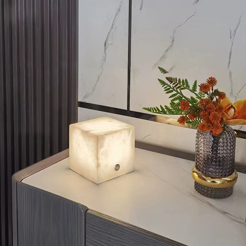 Square Globe Natural Marble Table Lamp