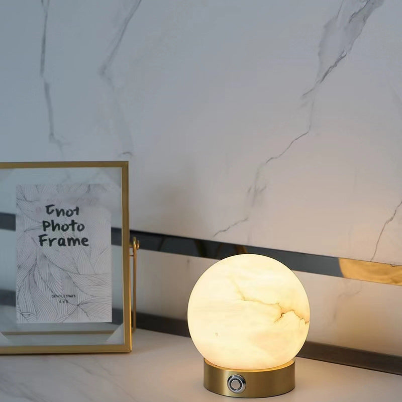 Square Globe Natural Marble Table Lamp
