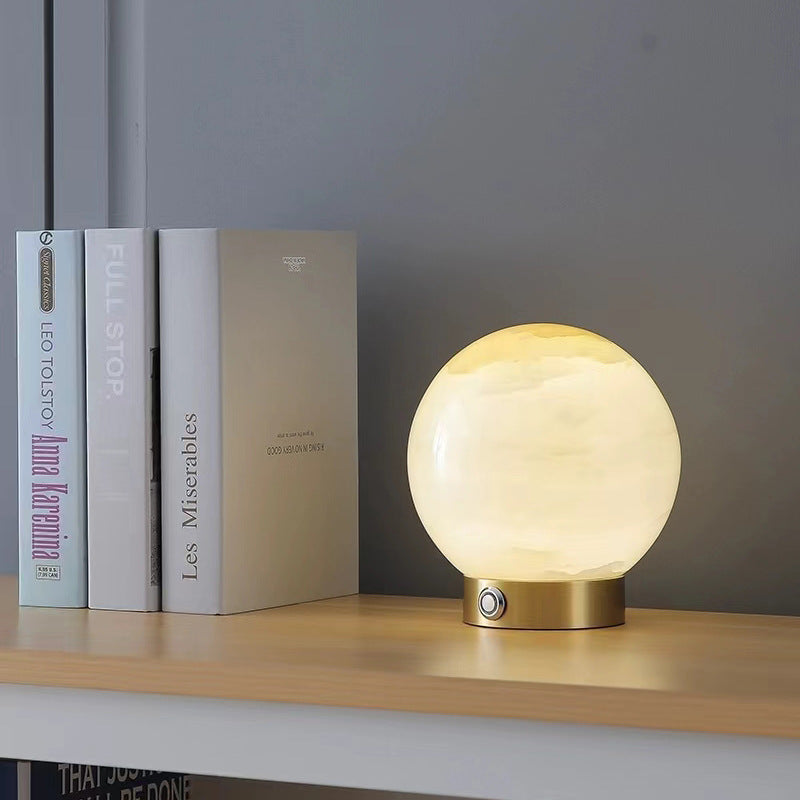 Square Globe Natural Marble Table Lamp