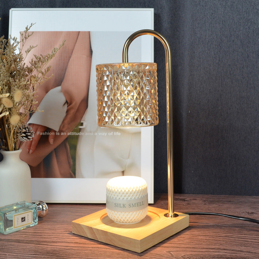 Square Wooden Cylinder Glass Table Lamp