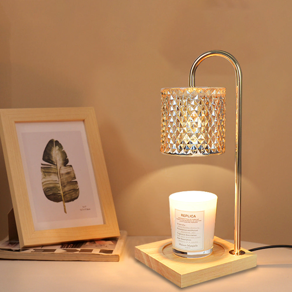 Square Wooden Cylinder Glass Table Lamp