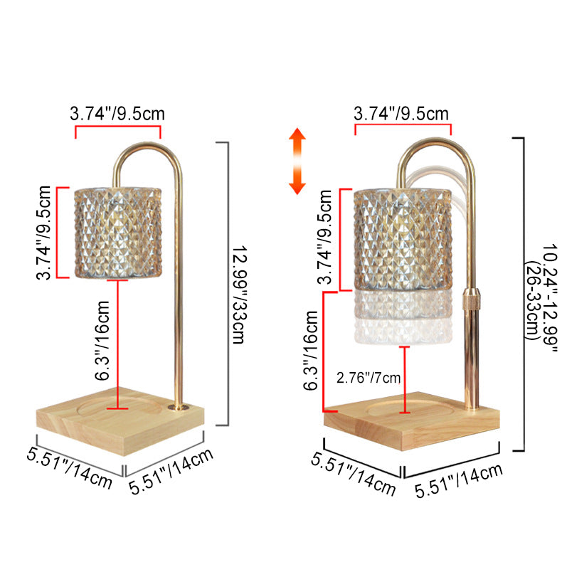Square Wooden Cylinder Glass Table Lamp