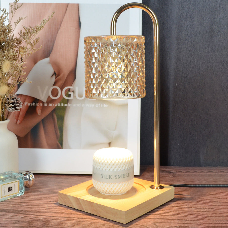 Square Wooden Cylinder Glass Table Lamp