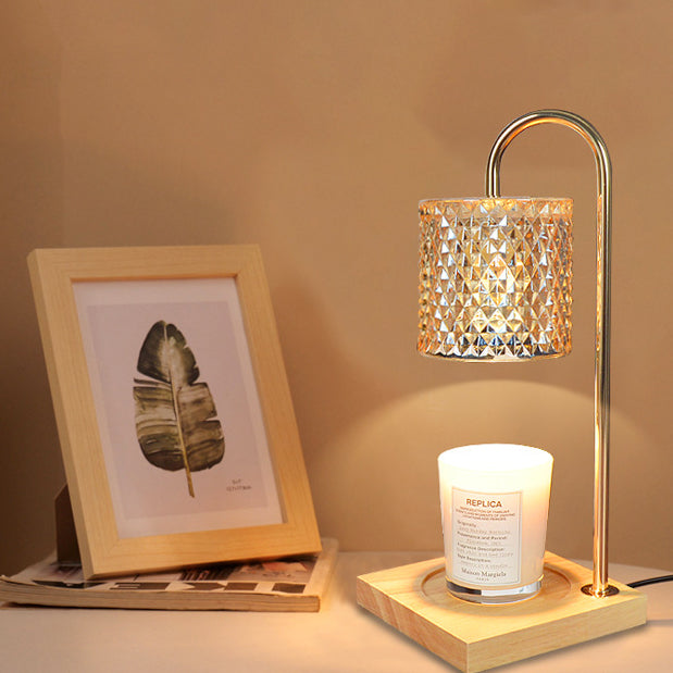 Square Wooden Cylinder Glass Table Lamp
