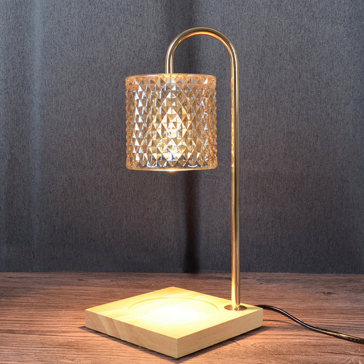 Square Wooden Cylinder Glass Table Lamp