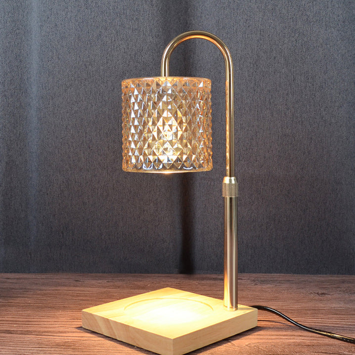 Square Wooden Cylinder Glass Table Lamp