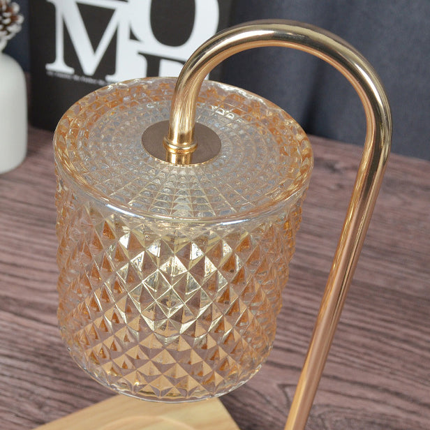 Square Wooden Cylinder Glass Table Lamp