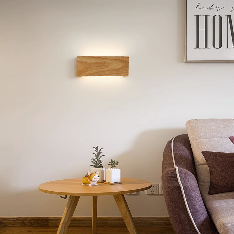 Rectangular Rubber Wood Acrylic Wall Lamp