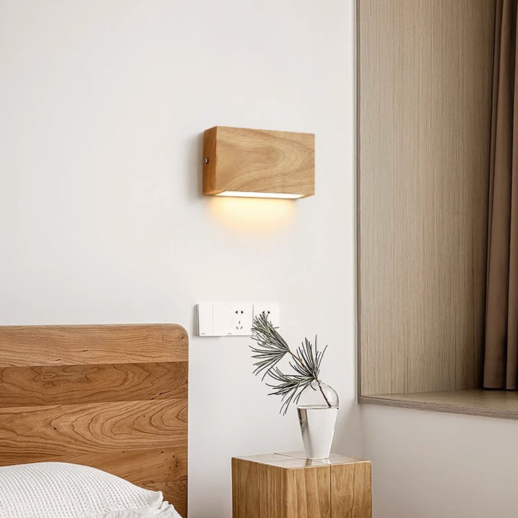 Rectangular Rubber Wood Acrylic Wall Lamp