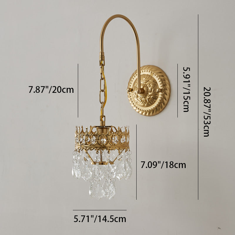Curved Pole Round Crystal Wall Lamp